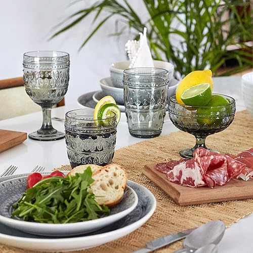 Miniatura 2 de Euro Ceramica Fez Collection - Juego de 4 vasos y vasos de 12 onzas, diseño de mandala, color gris