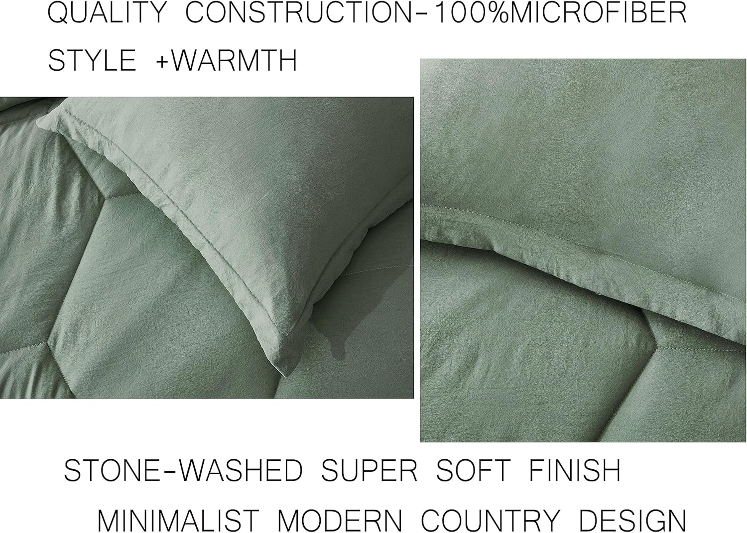 Chezmoi Collection Vero Sage Green Comforter Set Oversized Queen Size 3-Piece Fluffy Soft Lightweight Bedding Honeycomb Geometric Quilted Stone-Washed Microfiber Comforter Set for All Season