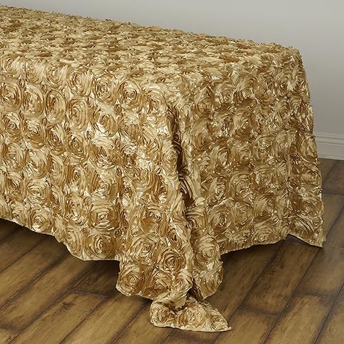 Tableclothsfactory Mantel rectangular con diseño de rosetas/rosas 90x132 - Mantel color champán