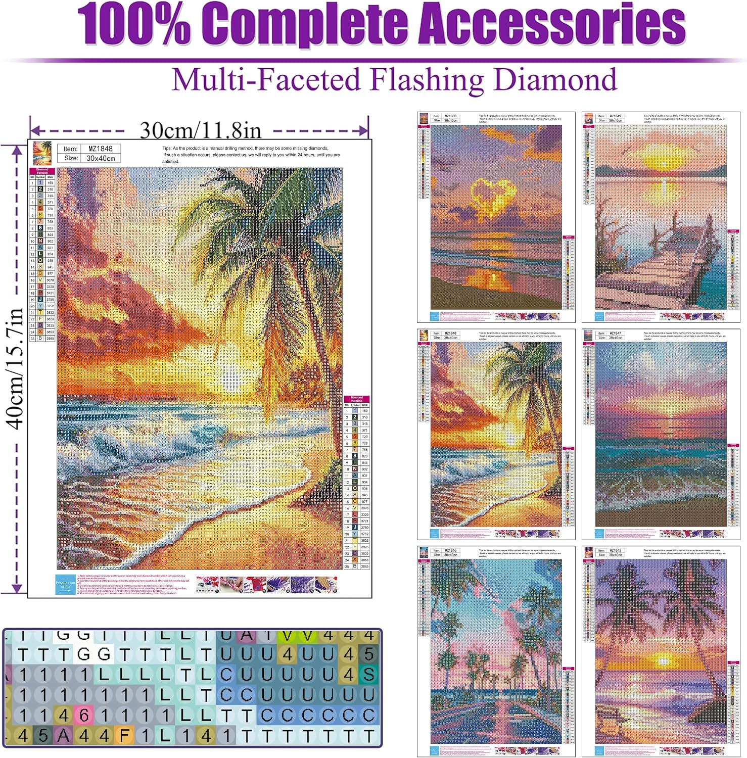 croshom Sunset Diamond Art Kits for Adults, 6 Packs Beach Diamond Painting Kits for Adults Beginners, 5D DIY Full Round Drill Gem Craft for Adult Gifts, Home Wall Decor 12" x 16"