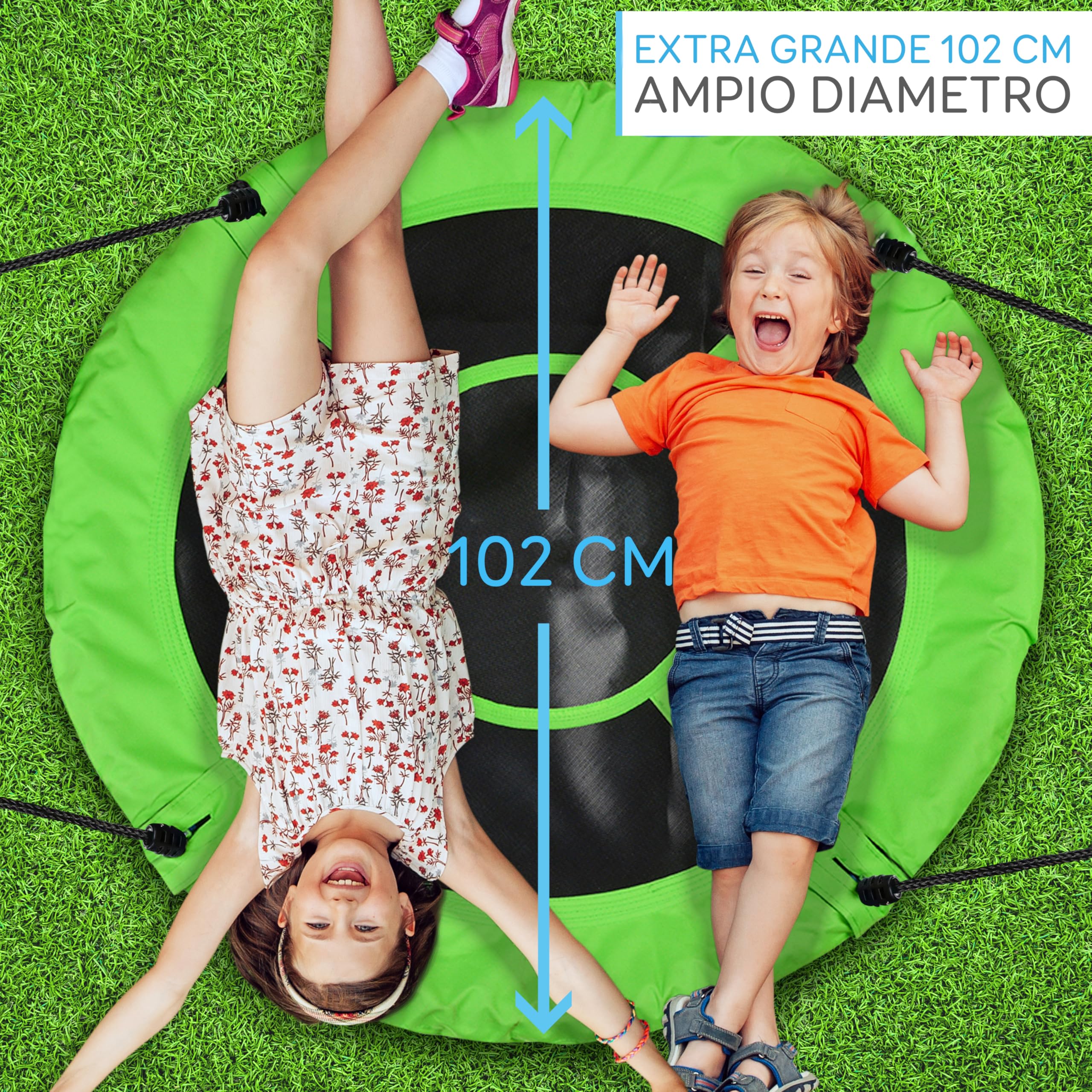 SereneLife Altalena da Giardino per Bambini Rotonda 102 cm con Kit di Fissaggio, Corde Regolabili e Altalena Girevole Centrale per Uso Esterno