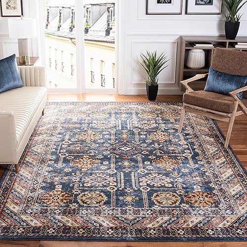 SAFAVIEH Bijar Collection Area Rug - 10' x 14', Royal & Ivory, Traditional Oriental Distressed Design, Non-Shedding & Easy Care, Ideal for High Traffic Areas in Living Room, Bedroom (BIJ653B)
