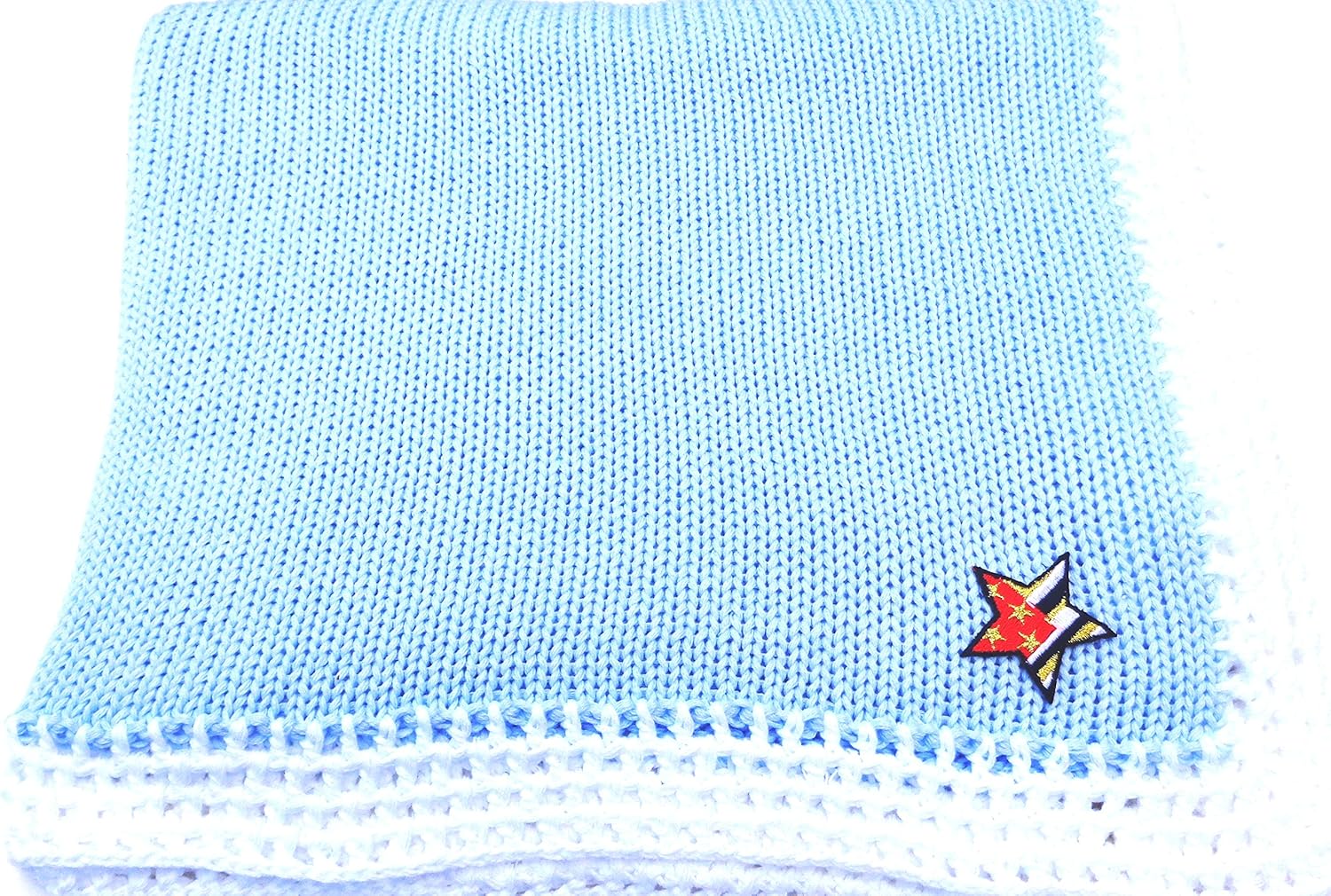 Knitted Crochet Finished Blue Cotton White Trim Baby