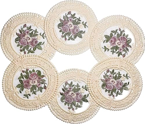 Posavasos de tela bordada de 4.5 pulgadas, 8 piezas para taza de cerámica, bordado de encaje vintage para té, tapetes florales suaves para el hogar,
