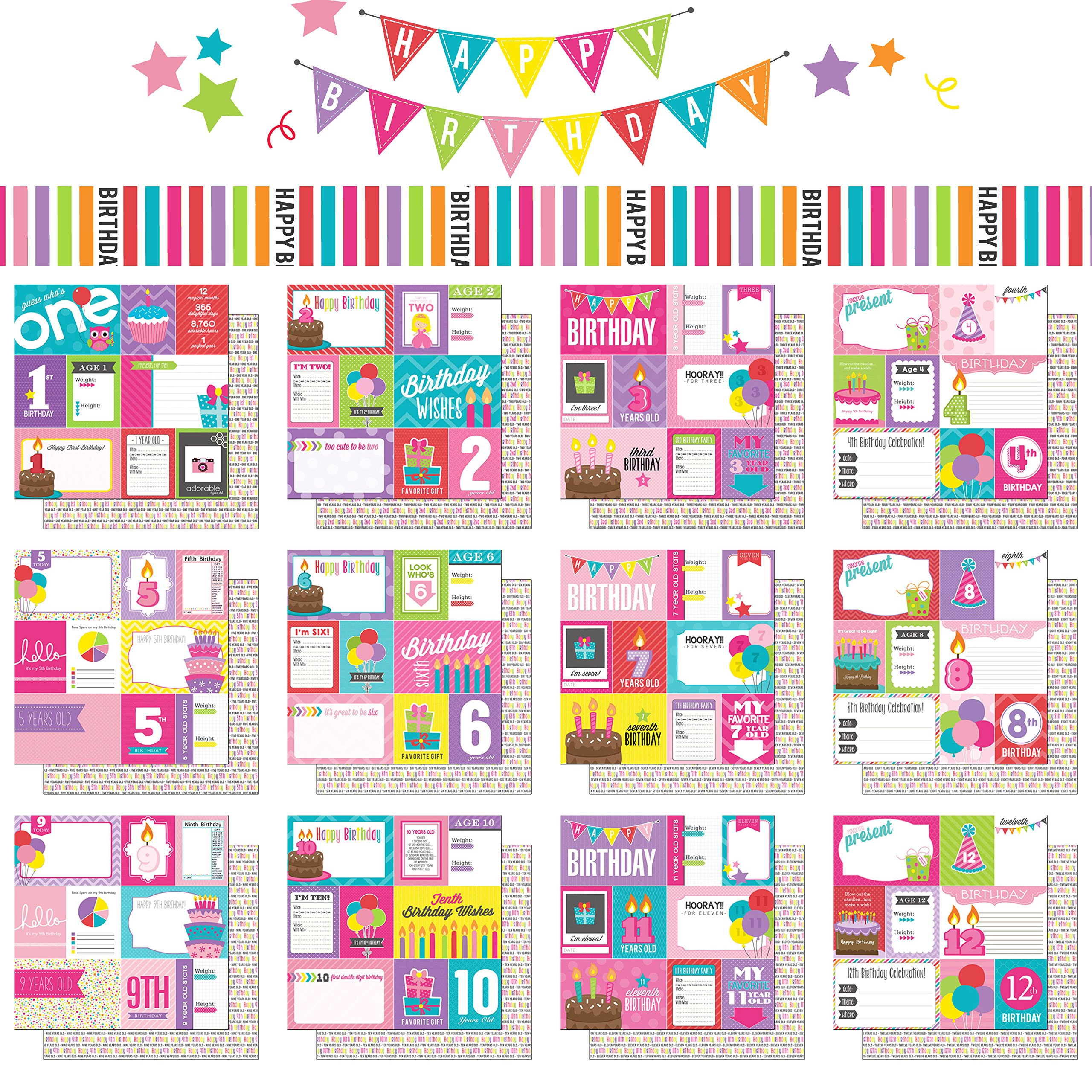 Scrapbook Customs Tematyczny zestaw do scrapbookingu papieru, 1-12-te urodziny dziewczyna