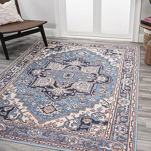 Miniatura 9 de JONATHAN Y WSH105C-28 Cirali Medallón grande adornado lavable a máquina, verdeazul marinocrema, 2 pies x 8 pies, fácil de limpiar, no desprende