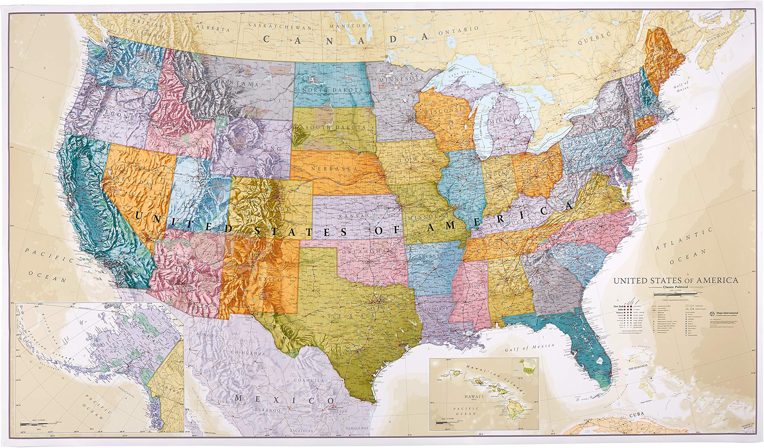 Giant Classic USA Mega-Map - Map of The United States Poster - Front Lamination - 46 x 80