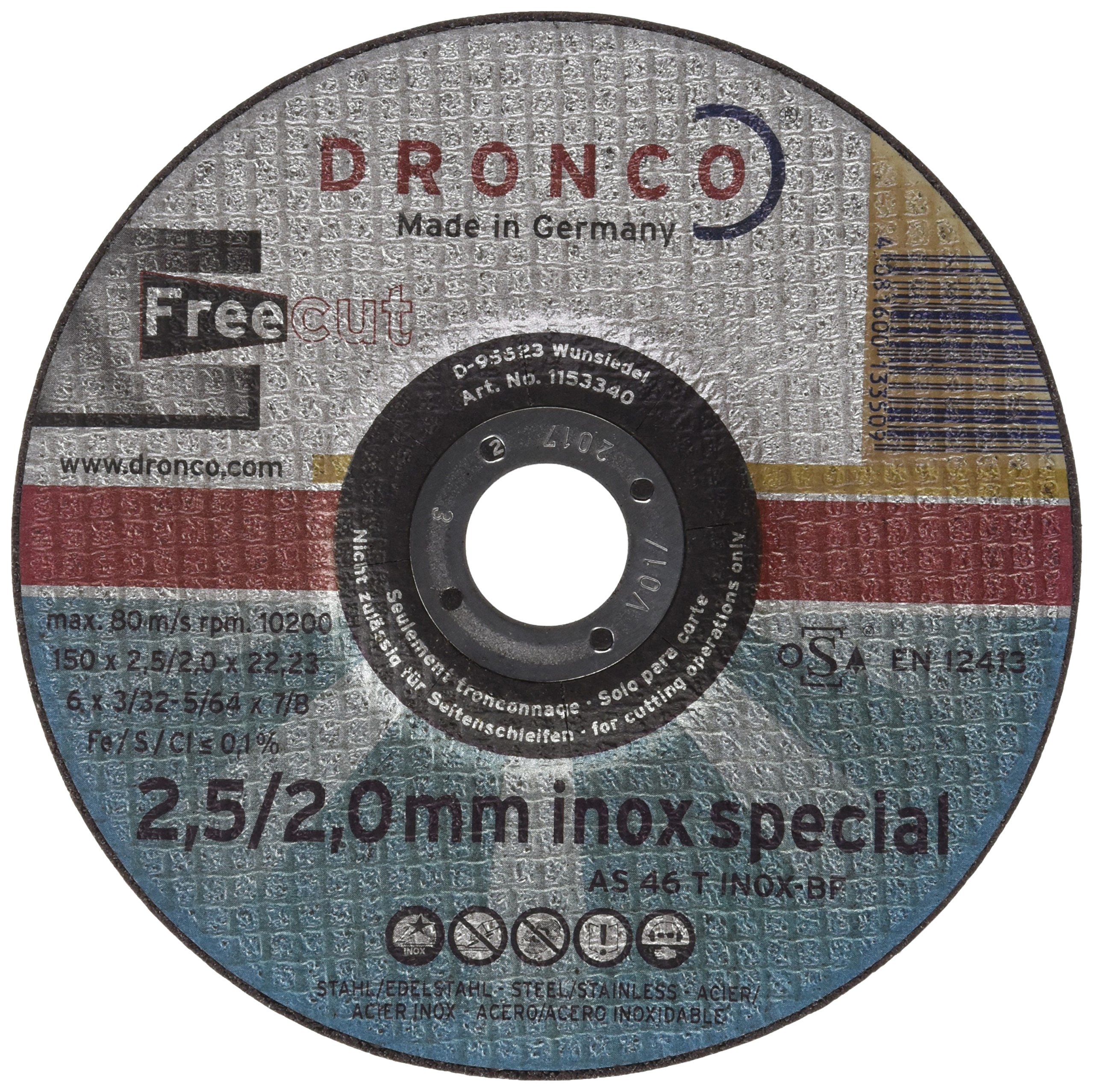 DRONCO AS46TINOXFC-150 - Disco de corte metal AS 46/AS 60 T INOX FreeCut Special (corte libre), 150 x 2,5/2 mm