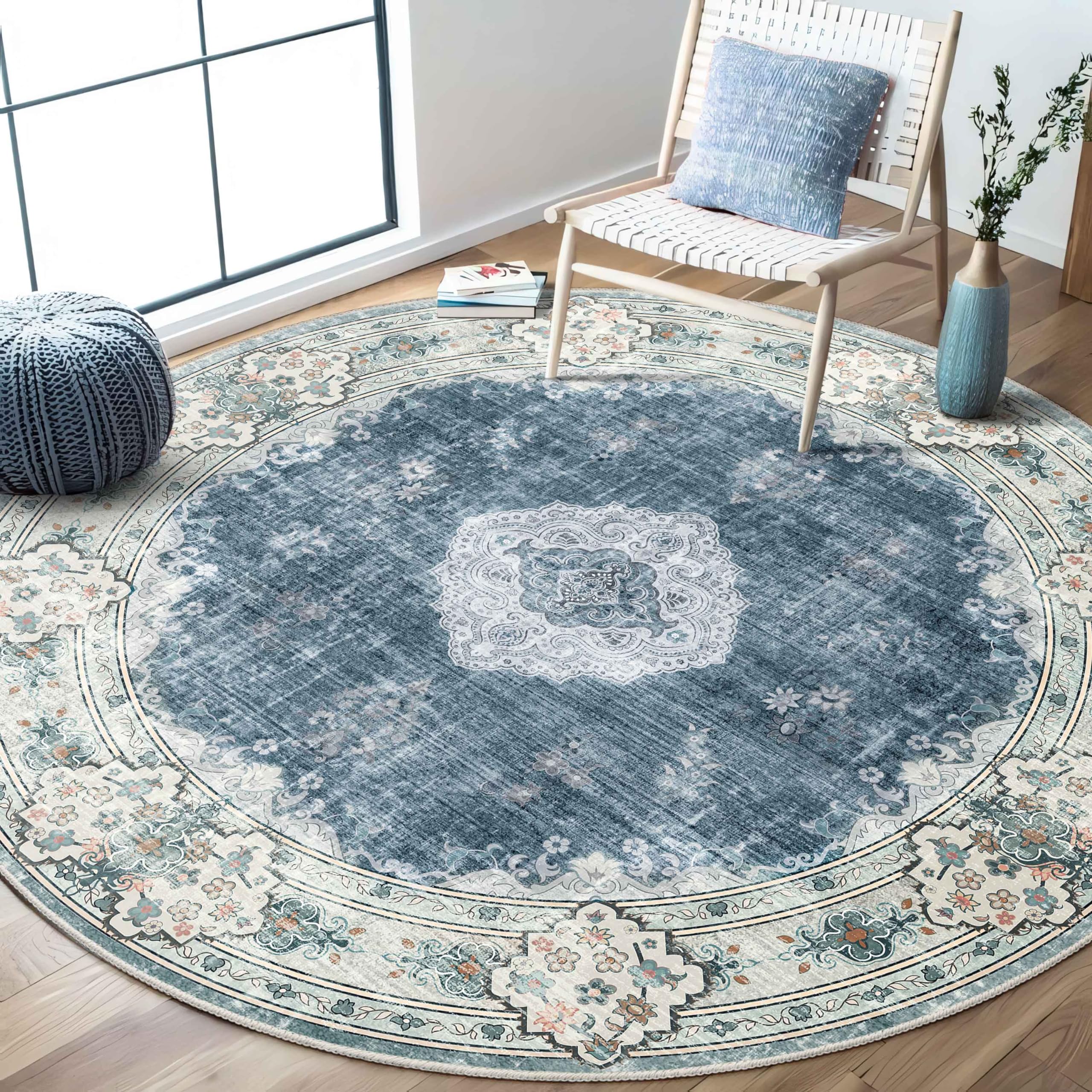 Amazon.com: MUJOO Blue Round Rug 6ft,Circle Washable Area Rugs for