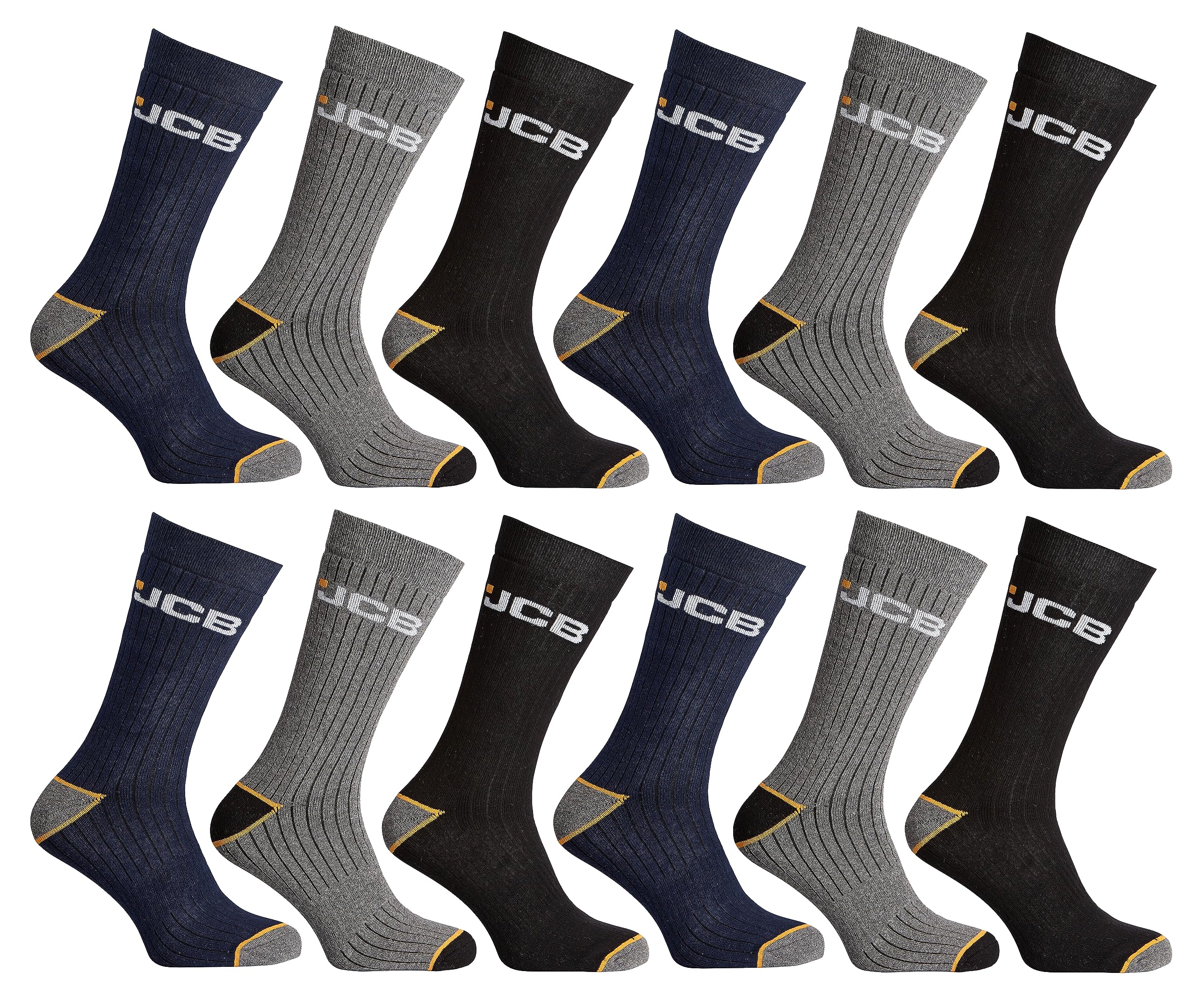 Jcb Men's Navy Mix - 12 Pair Pack Outdoor Activity Socks - 3 Pack - Uk 6-8.5