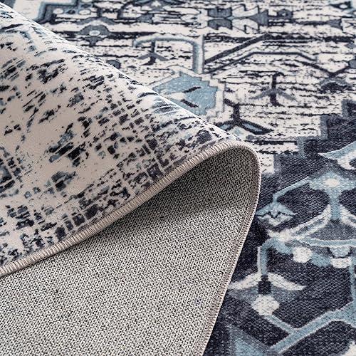 Miniatura 7 de Syalife Alfombra lavable vintage, 8 x 10 pies, alfombra para sala de estar con parte trasera antideslizante, medallón ultrafina, no desprende