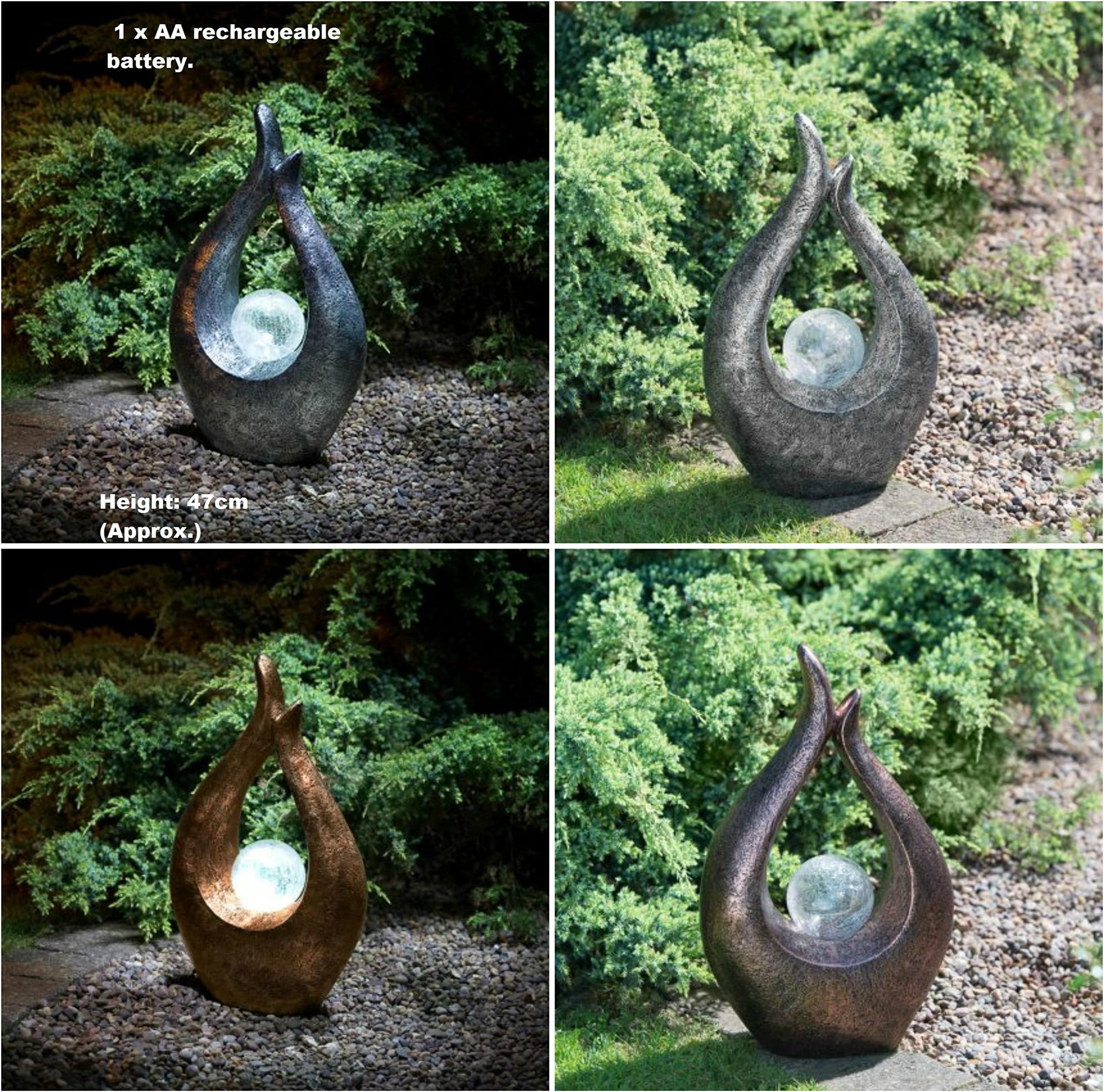 Goetic Vintage Solar Powered Garden Sculpture with Beautiful Solar Crackle Ball -Stone & Bronze