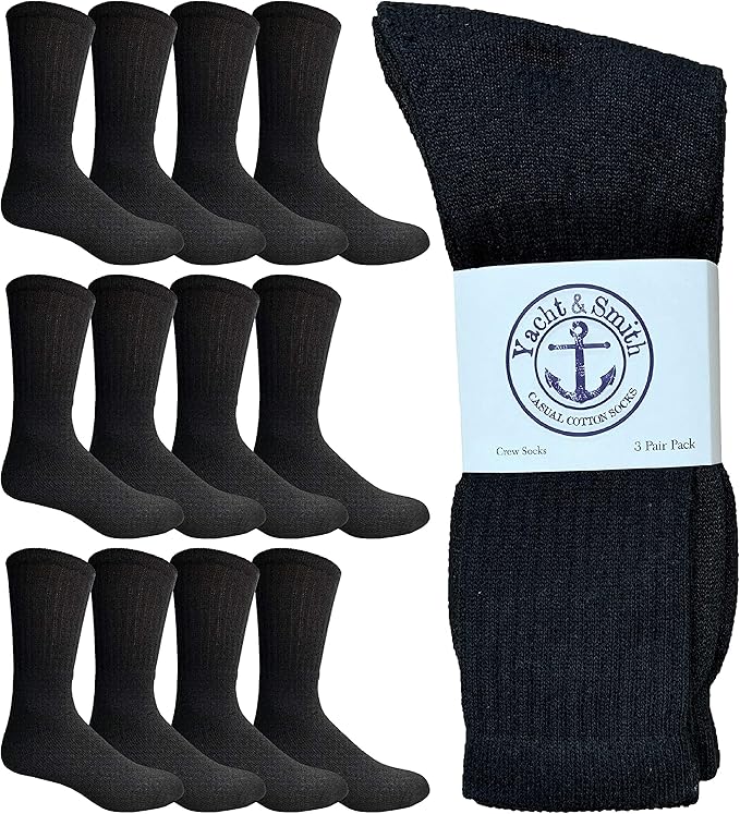 Yacht & Smith Wholesale Bulk Mens Crew Socks, Cotton Big And Tall Plus Size Socks