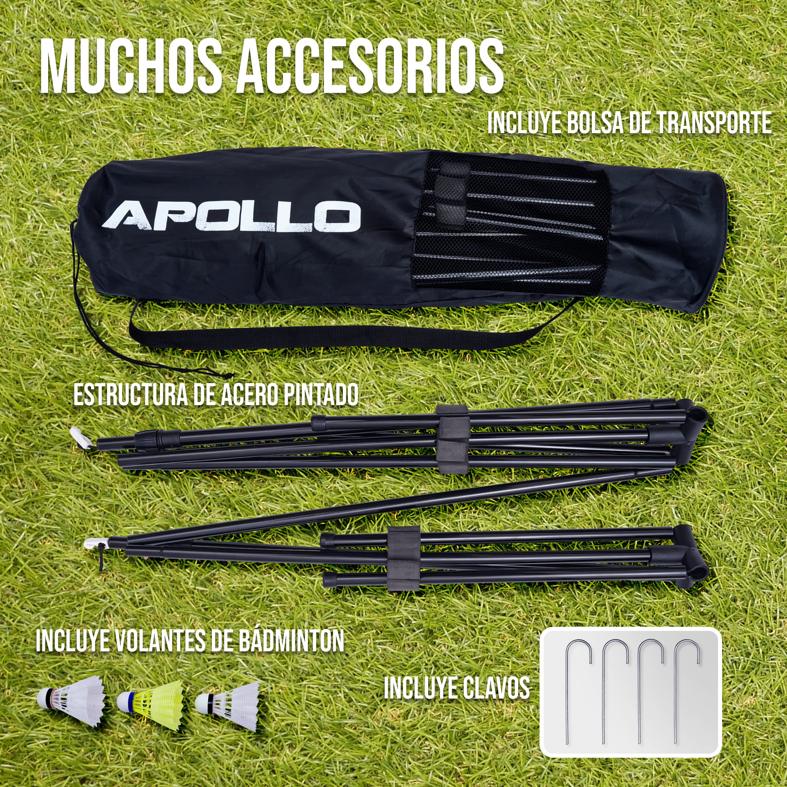 Apollo Red de Voleibol | 300cm, 400cm, 500cm | Red de Bádminton Regulable en Altura en 3 Posiciones | Red de Tenis Incluye Estructura de Hierro Estable y Bolsa de Transporte