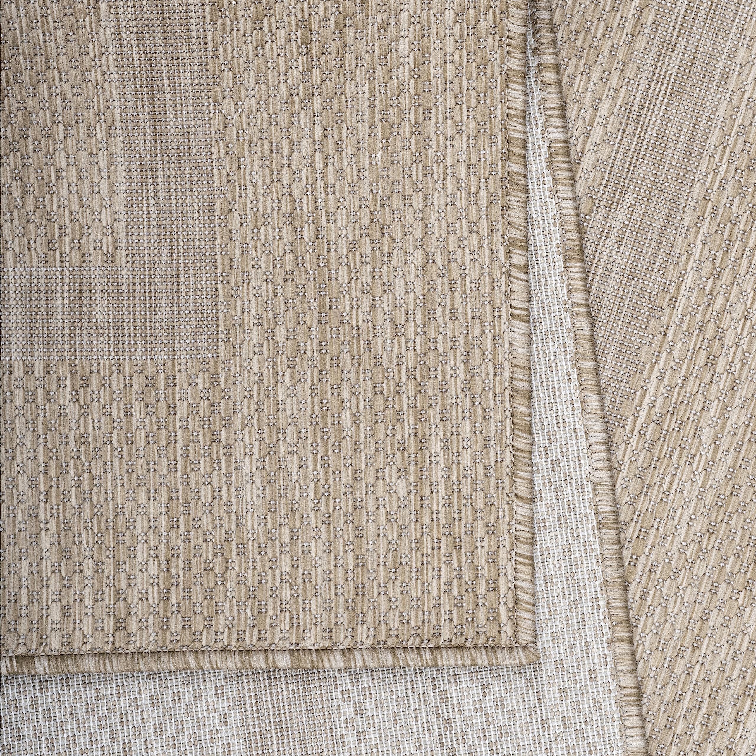 Teppium Tapis d'extérieur résistant aux intempéries, 120 x 170 cm, beige, aspect sisal – Tapis de cuisine lavable, antidérapant, imperméable, bordure, facile d'entretien – Idéal pour balcon, terrasse