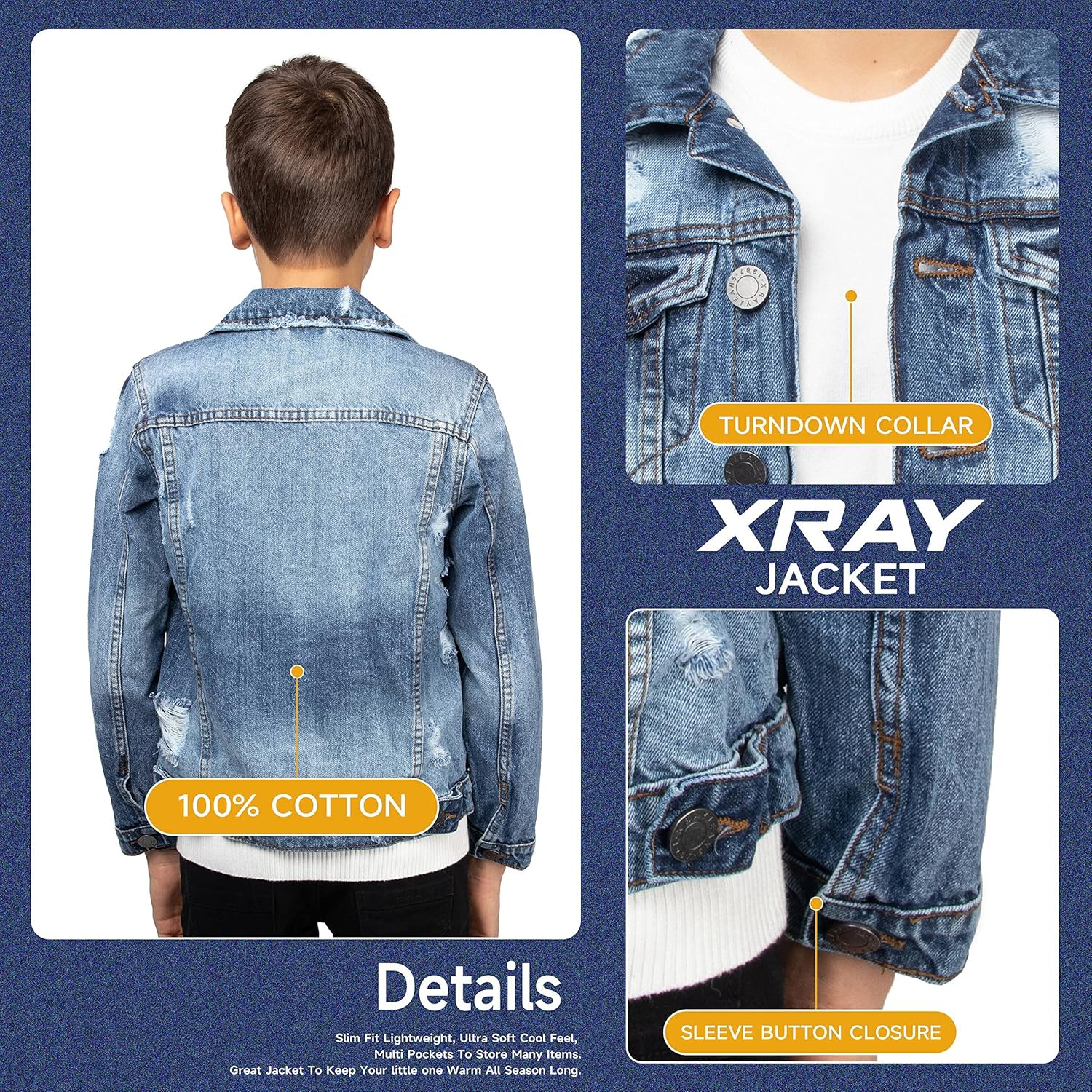 X RAY Boys Denim Jacket (Sizes 8-18), 100% Cotton & Cotton Flex Washed Fall Outerwear Trucker Casual Jean Jacket for Boys - Image 7