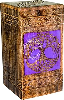 Hind Handicrafts Tree of Life Urns for Human Ashes Adult, Rosewood Cremation Urns for Ashes, Burial Urns for Columbarium, Wooden Box Funeral Urns for Human Ashes Large - 250 Cu/in (Purple)