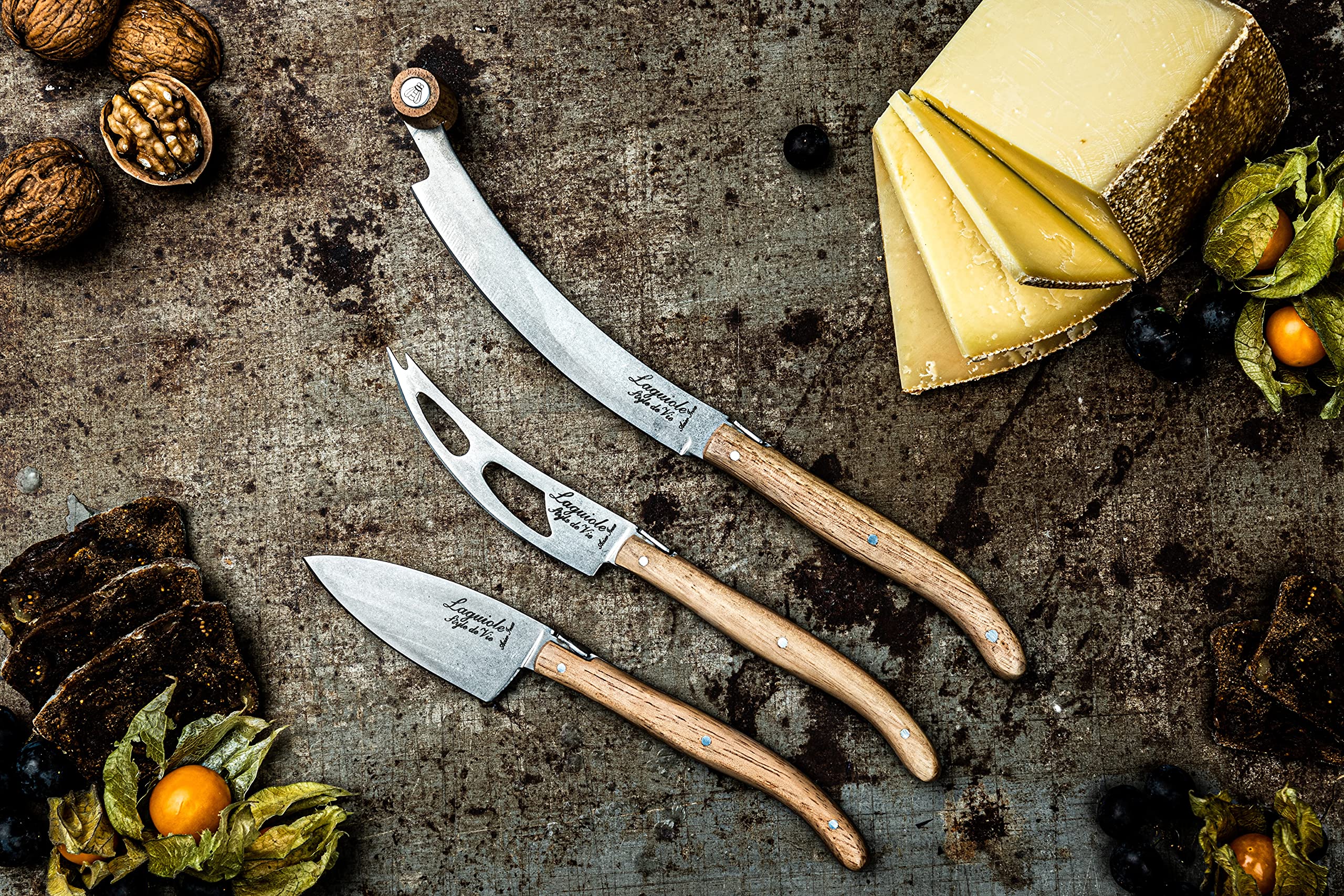 Laguiole Style de Vie Käsemesser Luxury Line, 3-teilig, eichenholz