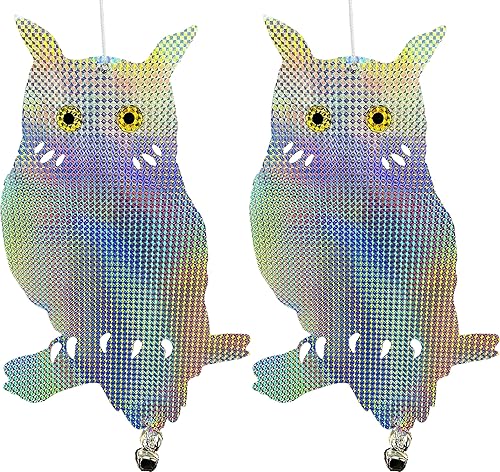 Reflector holográfico estilo búho, campanilla de viento decorativa para el hogar y el jardín, 2 piezas