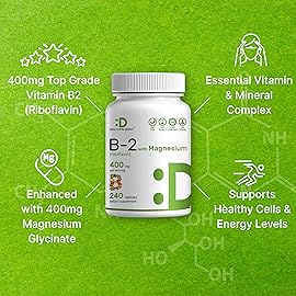 DEAL SUPPLEMENT Vitamin B2 400mg (Riboflavin) | with Magnesium Glycinate 400mg, 240 Capsules - 2 in 1 Support Healthy Nervous System, Mood, Blood & Energy Production, Non-GMO