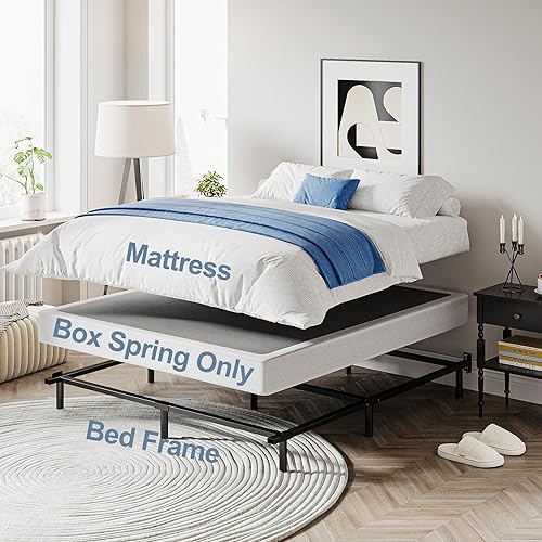 Miniatura 3 de Queen - Somier de caja de 5 pulgadas para cama Queen, somier de metal de perfil bajo, base de colchón, fácil de montar, resistente, sin chirridos