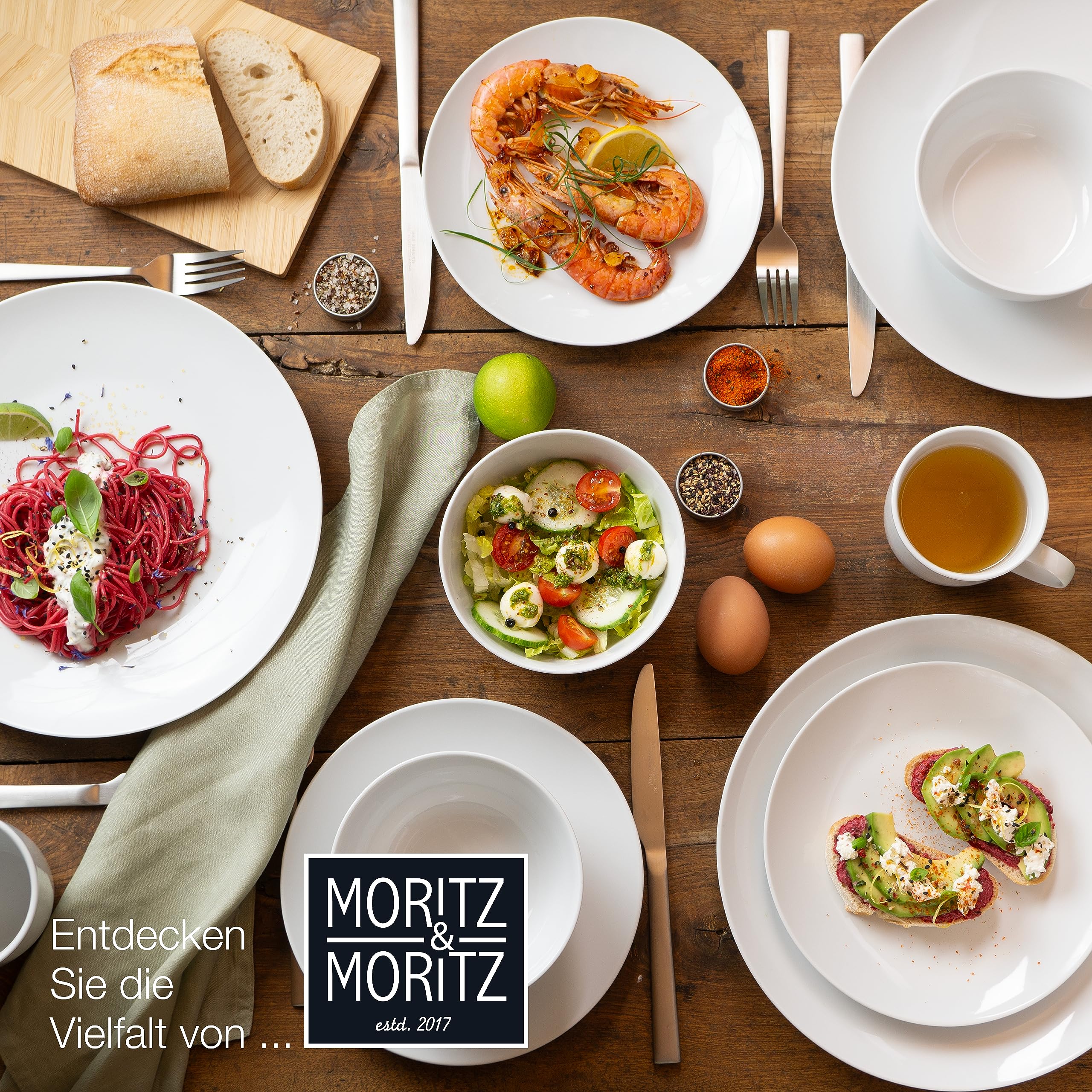 Moritz & Moritz BASIC Schüssel Set 6-teilig - Ø 14 x 7 cm mit ca. 500 ml Füllmenge - aus hochwertigem Porzellan in klassischem Weiß - Für Suppen, Salate, Desserts, Müsli und mehr