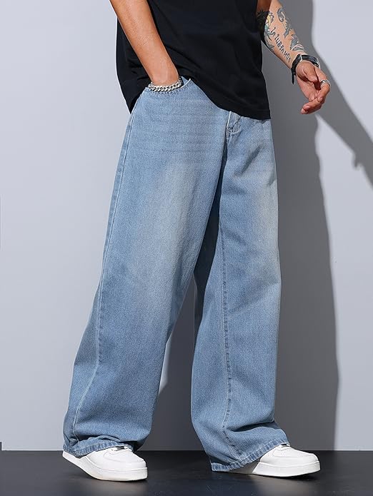 DFGIGT Baggy Jeans for Men Super Wide Leg Jeans Street Style Hip
