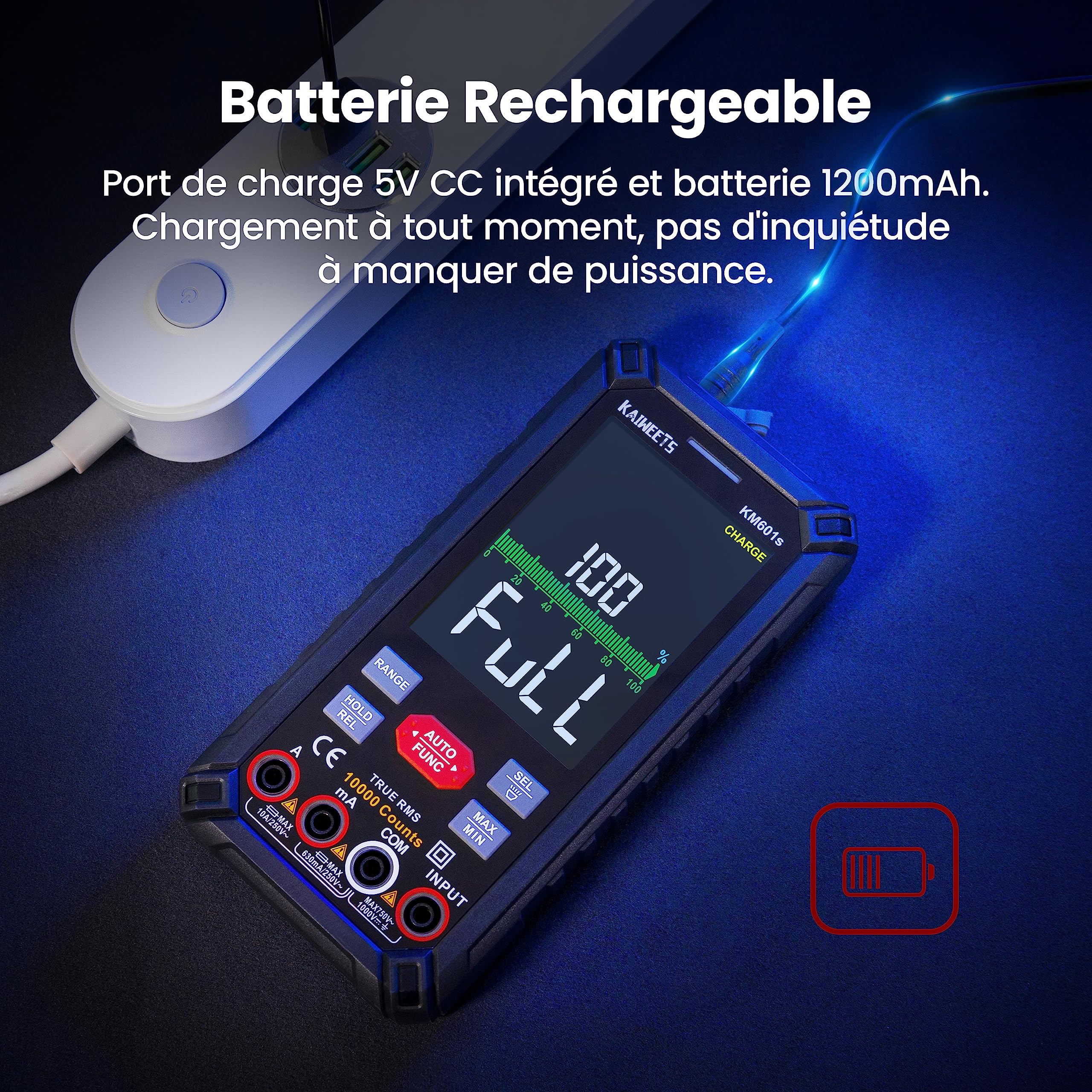 KAIWEETS KM100s Multimeter met 4000 tellingen, digitale multimeter voor AC/DC-spanning, DC-stroom, doorgang, weerstand, diode (met meetleidingen