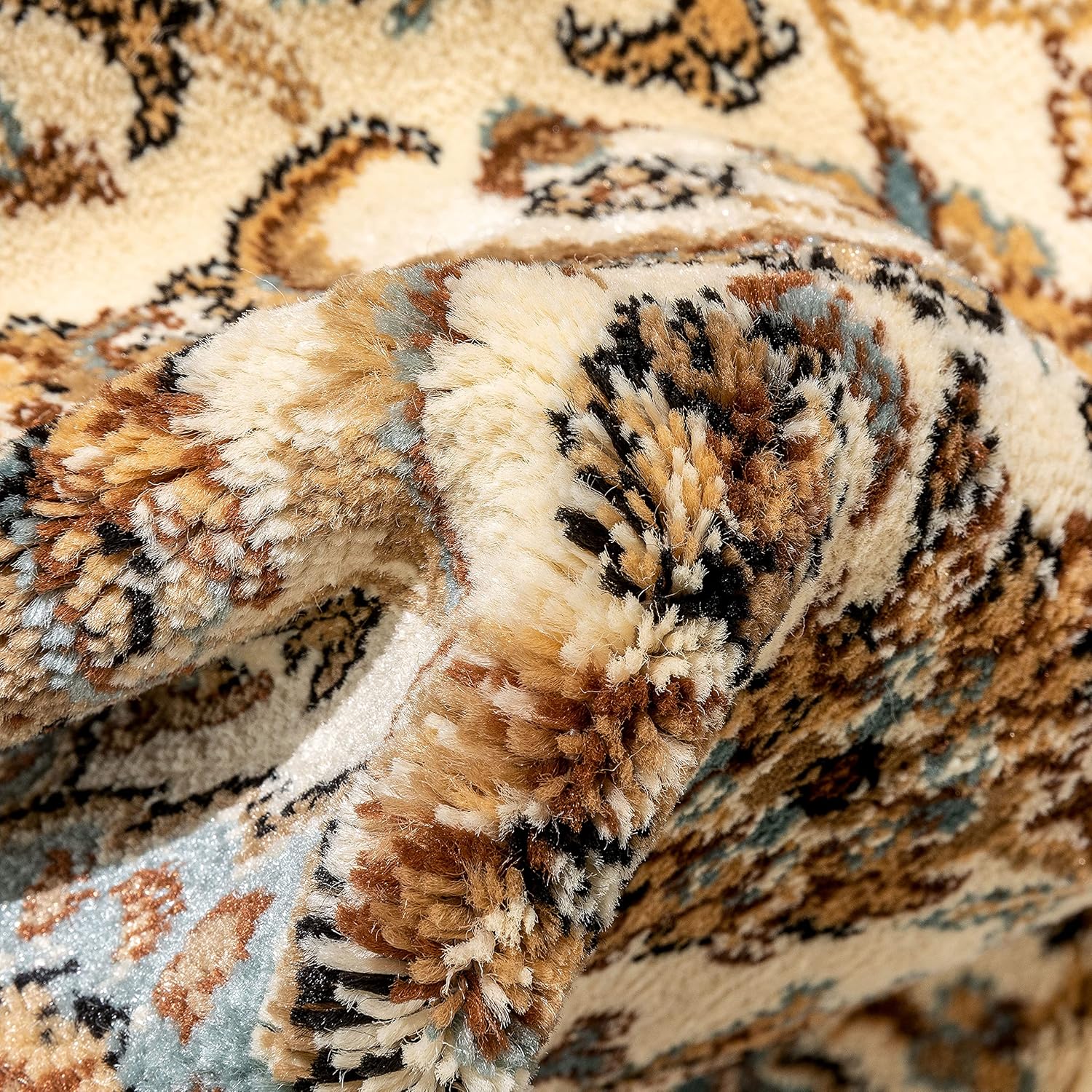 Ivory and Blue Medallion 5' x 7' Synthetic Area Rug