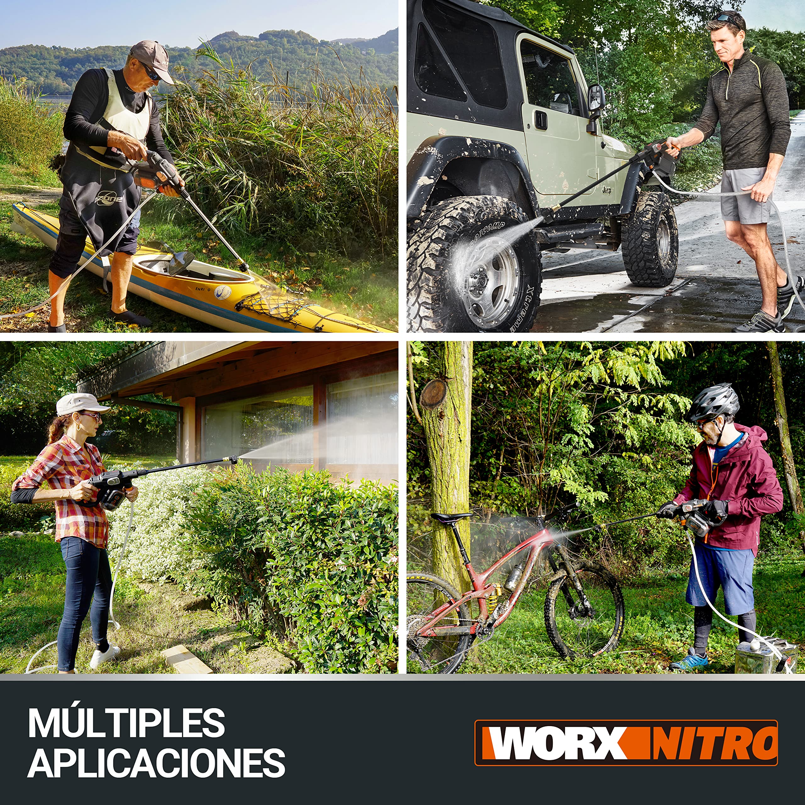 WORX Nitro WG633E Hdrolimpiadora 20V 4Ah, 56Bar, 220L/H, Limpieza de Coches y terrazas, batería y Cargador incluidos, compacta, Ligera y transportable para Limpiar en Cualquier Lugar