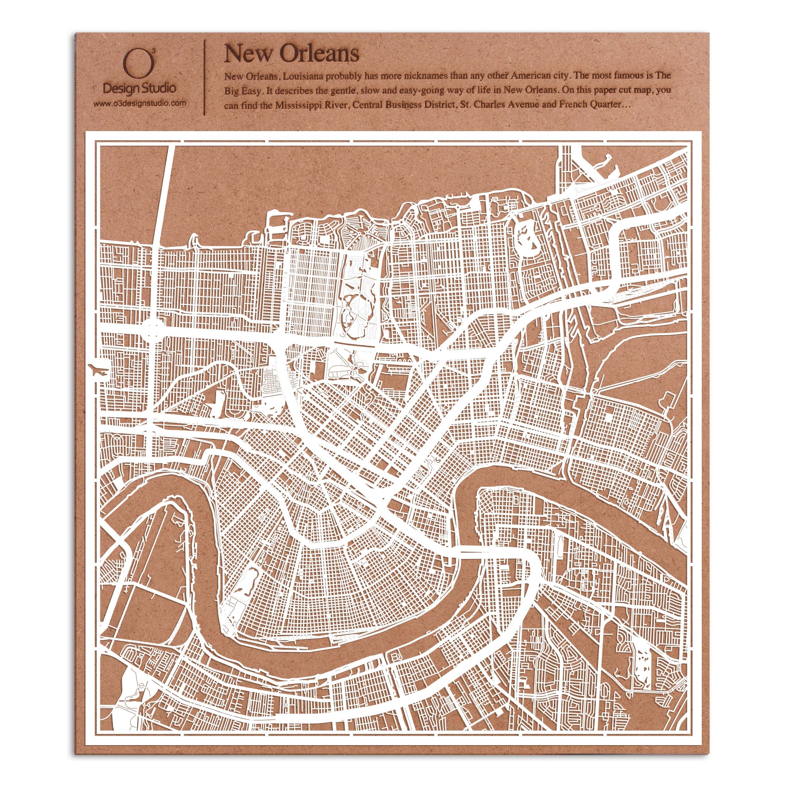 New Orleans Paper Cut Map White 30x30 cm Paper Art — image 1