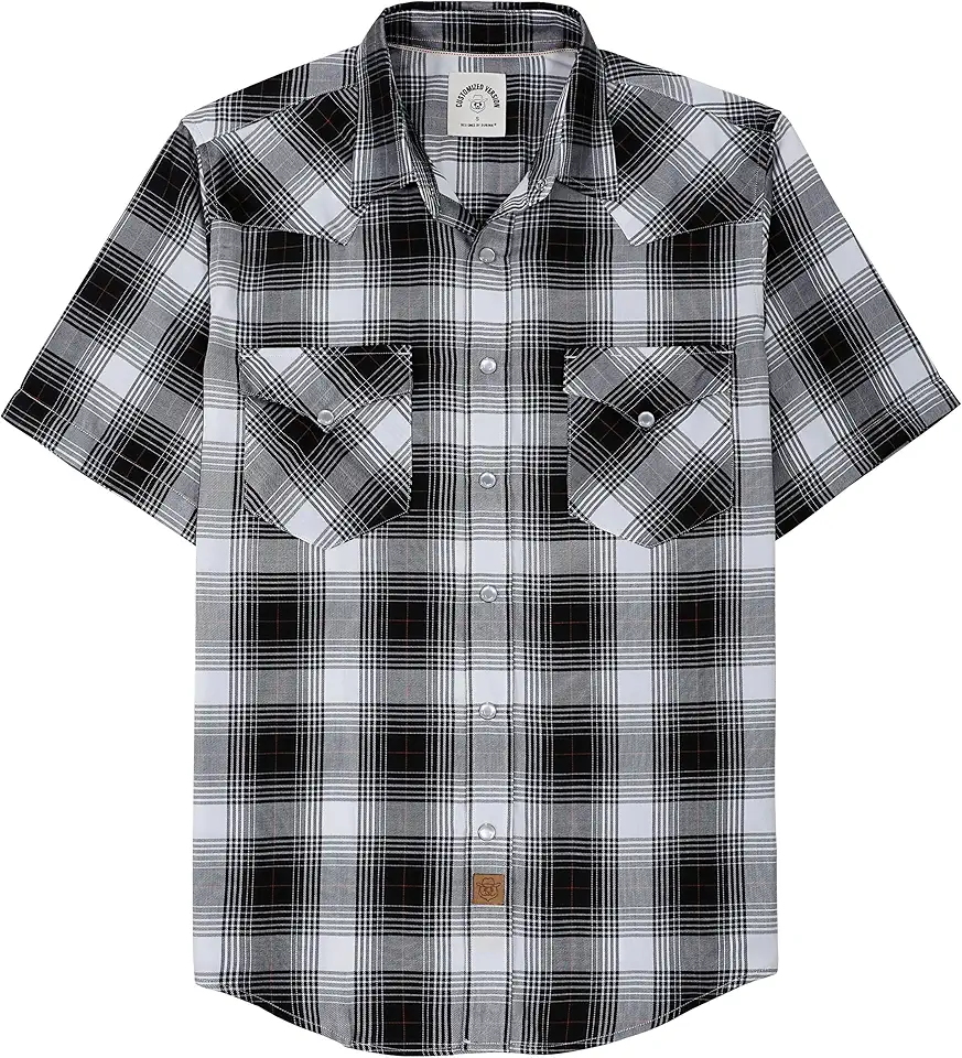 Dubinik®50% Viscose derived from Bamboo,50% Polyester Mens Short Sleeve Western Cowboy Pearl Snap Casual Plaid Shirts for Men