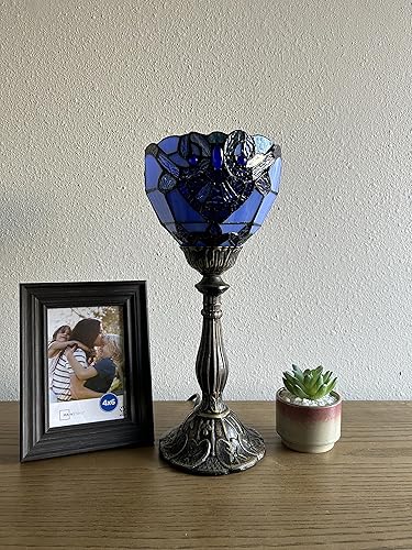 Miniatura 8 de Tiffany - Mini lámpara de mesa con antorcha azul, estilo barroco, lavanda, vitral, incluida, bombilla LED para sala de estar, comedor, dormitorio,