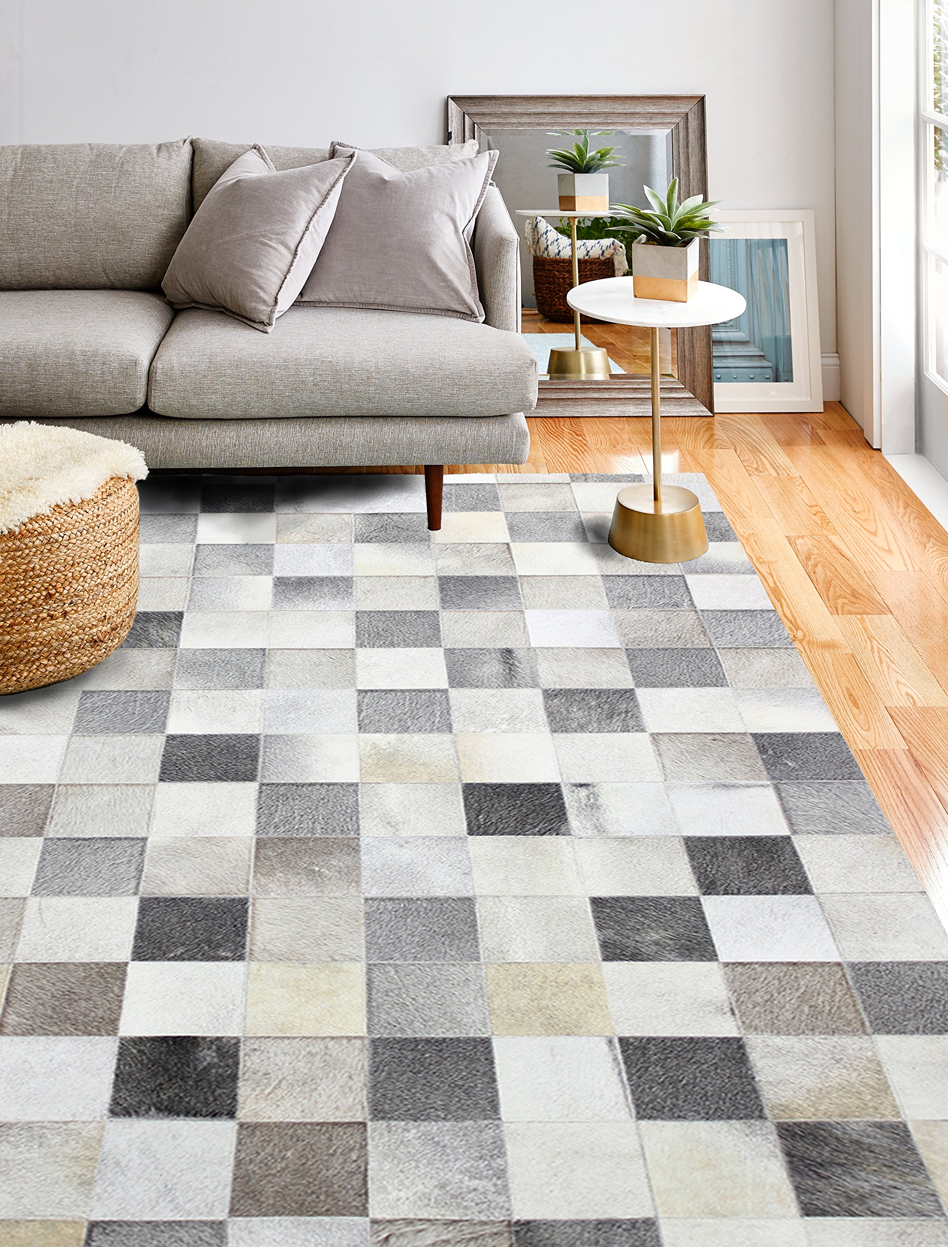 Bashian Collection Hand Stitched Leather Area Rug, 8' x 10', Grey