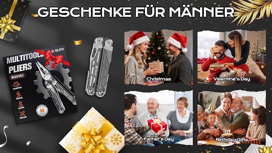 Bild 6 - BIBURY Multitool, 19 in 1 Edelstahl Multitool Werkzeug mit Zange Klappmesser Schere Schraubendreher, Geschenke für Männer, Faltbares Multifunktionswerkzeug für Outdoor, Camping, Reparieren
