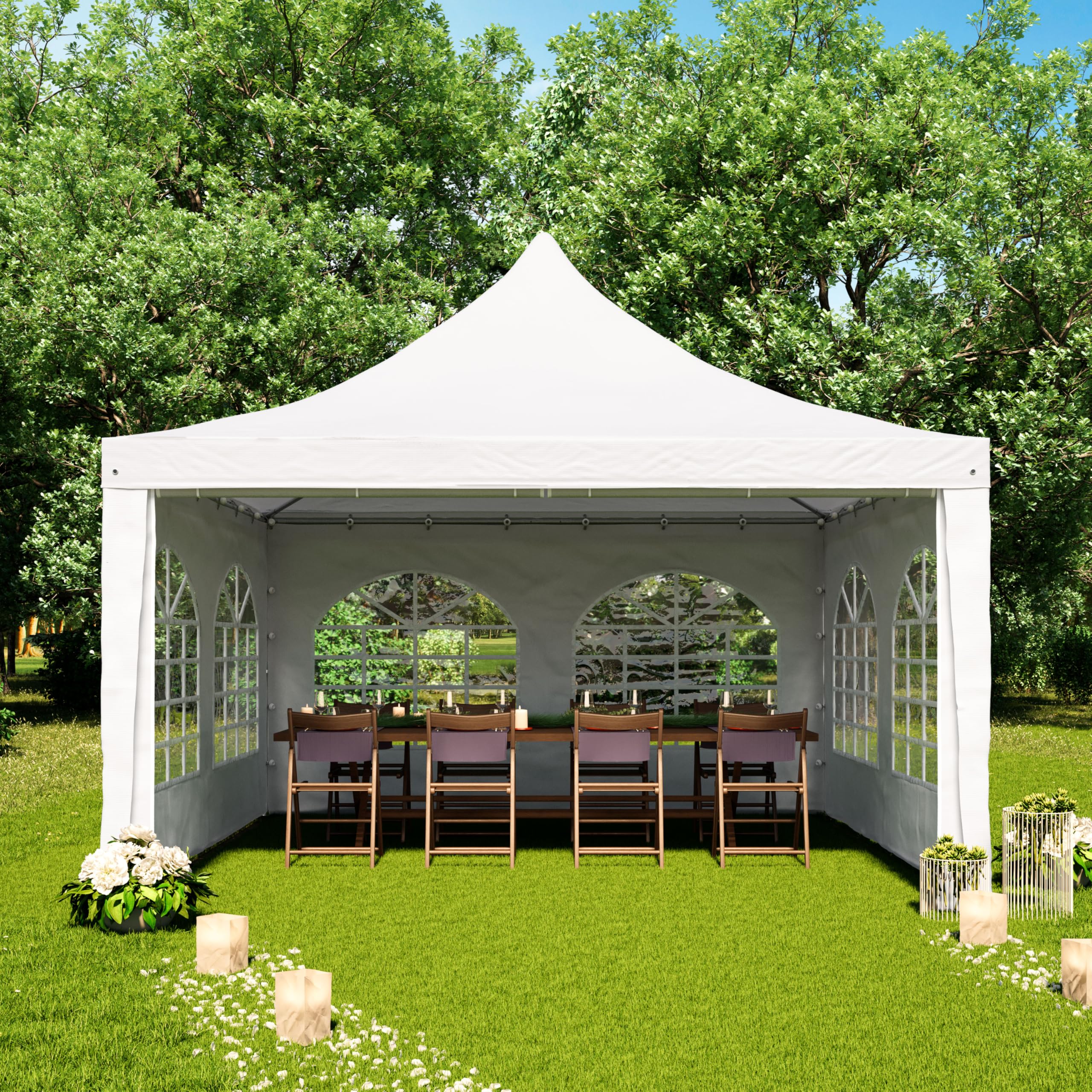 TOOLPORT Pagoda Tent Gazebo 4 x 4 m Quick and Easy to Assemble with Windows Robust PVC Tarpaulin 700 White Garden