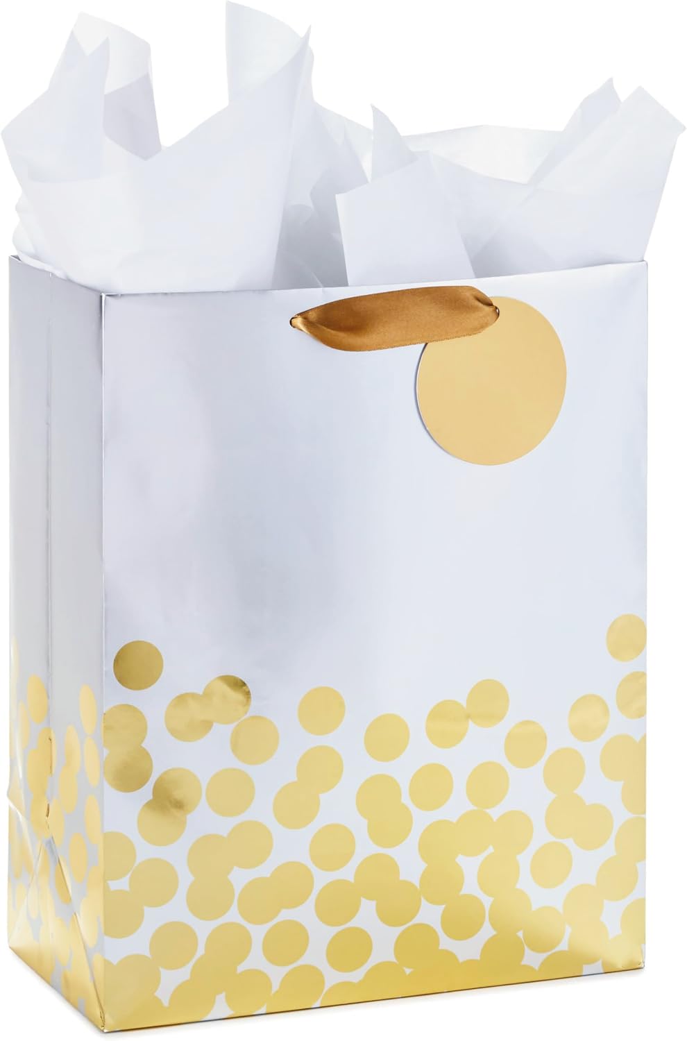 Hallmark 17" Extra Large Gift Bag with Tissue Paper (White with Gold Polka Dots) for Valentine's Day, Weddings, Engagements, Bridal Showers, Graduations, Retirements, Birthdays