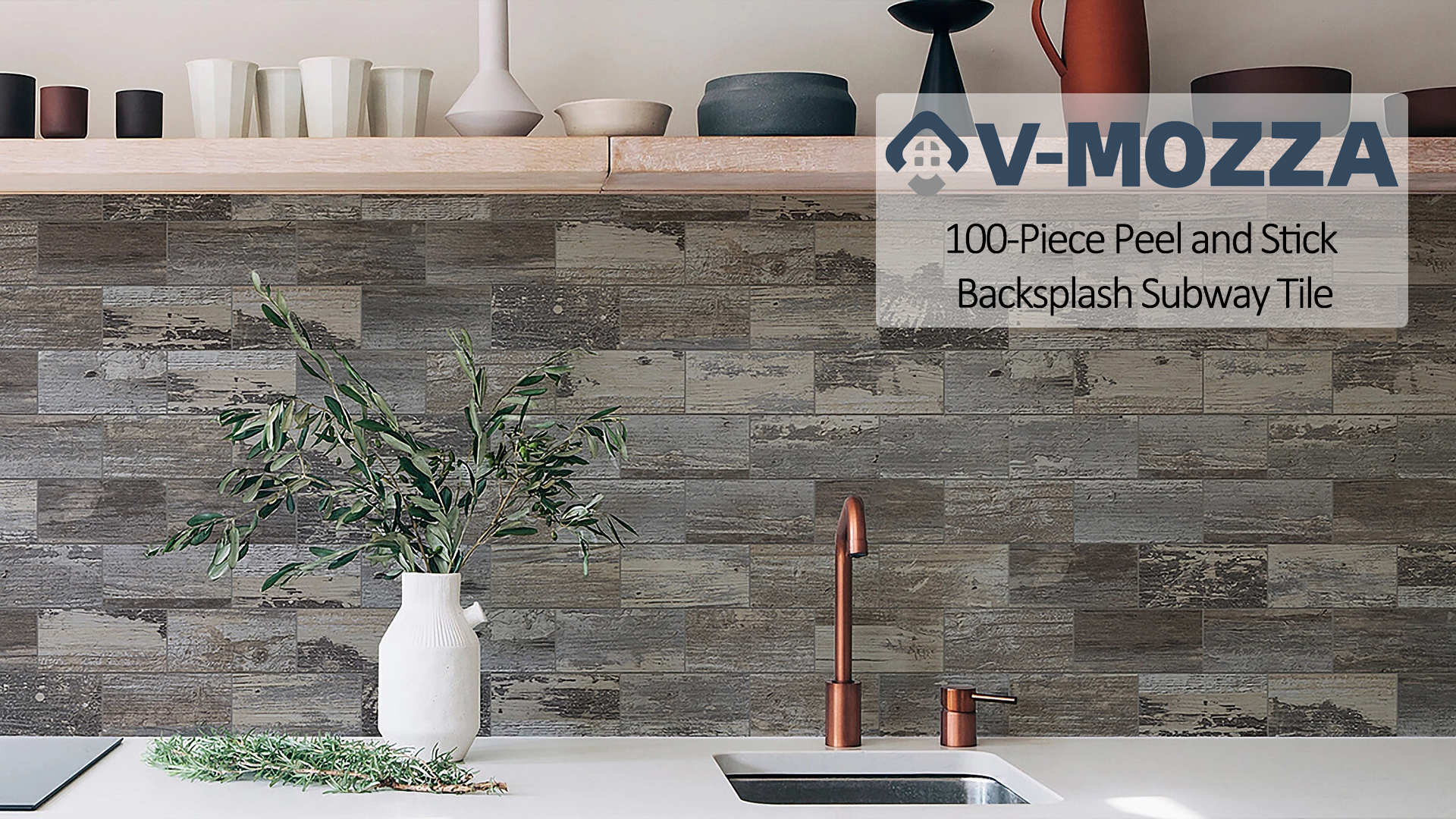 V-MOZZA 100-Piece Faux Stone Peel and Stick Backsplash Tile