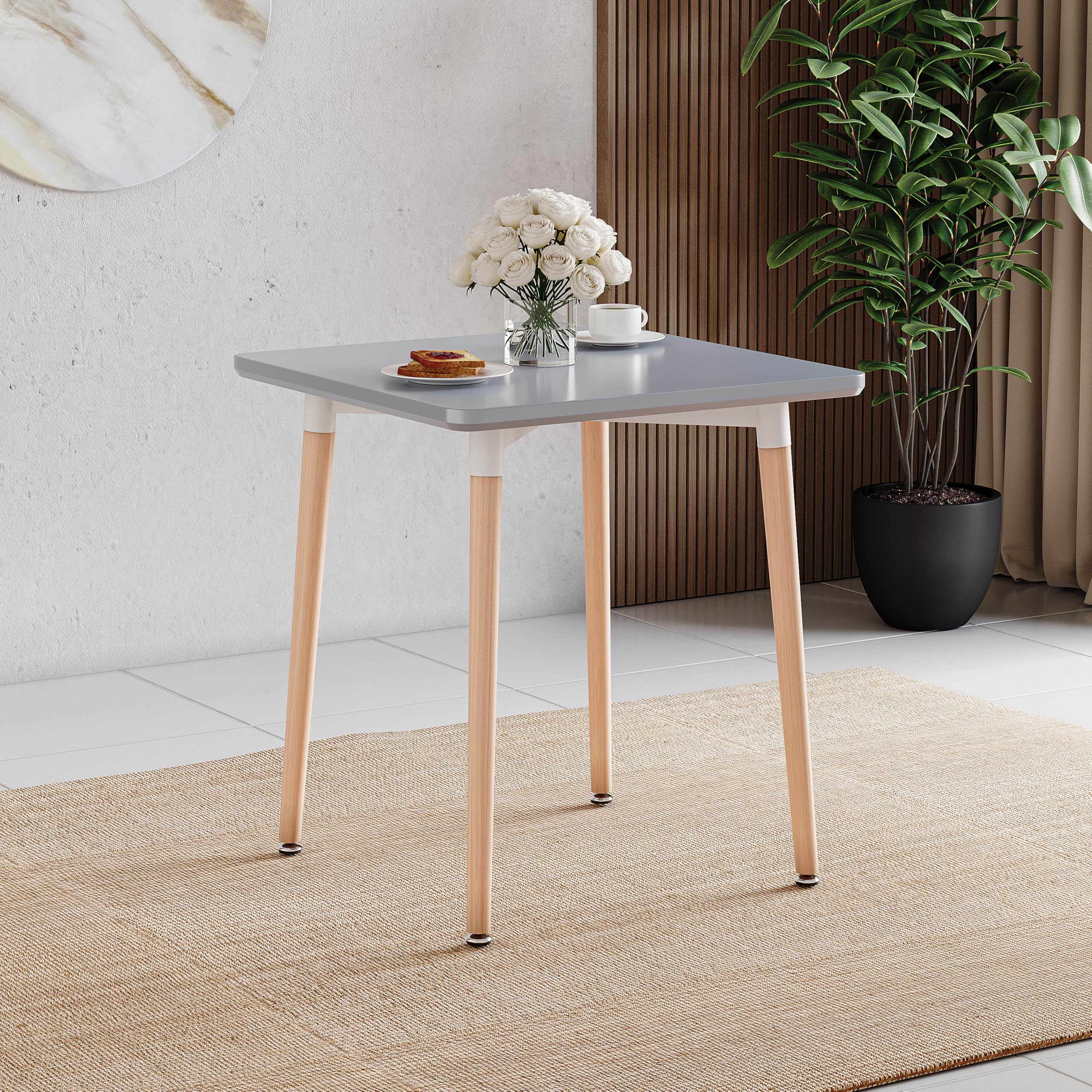 Vida Designs Batley 2 Seater Dining Table | Grey | Square | 75H x 70W x 70D cm | Solid Beech Wood Legs | Modern Dining Room