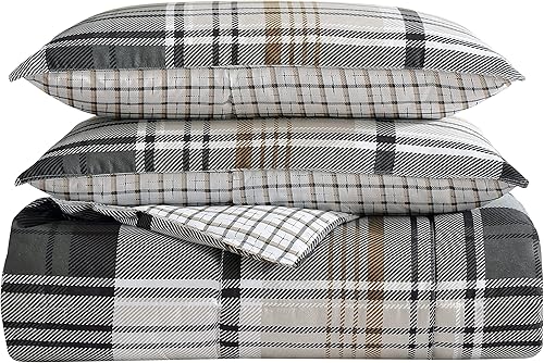 Miniatura 5 de Eddie Bauer - Juego de edredón King, ropa de cama reversible a cuadros, elegante y cálida decoración del hogar (gris de Normandía, King),