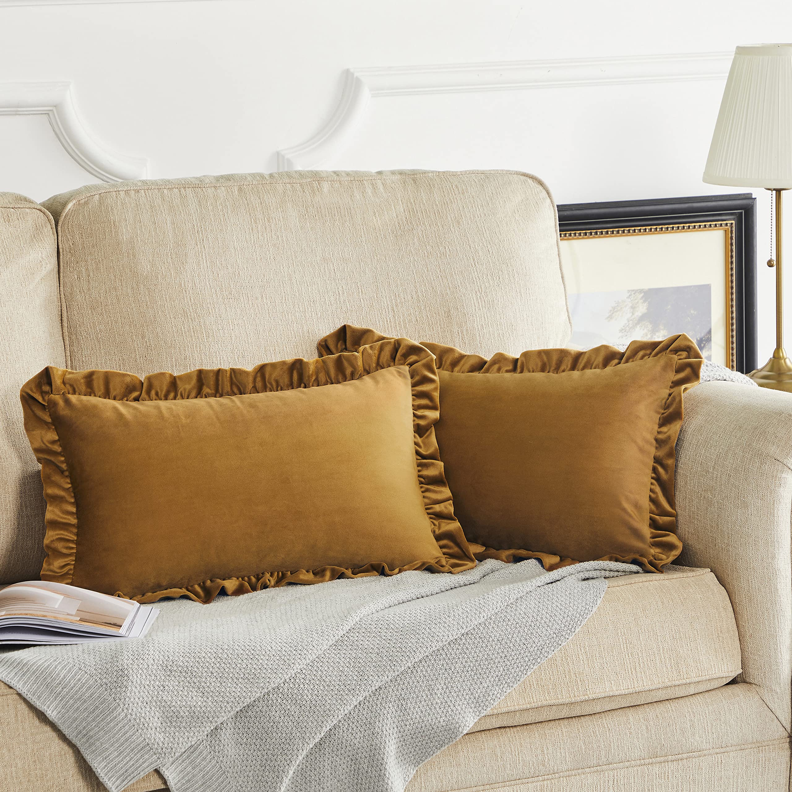 MIULEE Confezione da 2 Fodere Borde Avvolte Morbide in Velluto Decorative Federe Copricuscini per Divano Soggiorno Camera da Letto 40 X 40 cm Champagne Gold