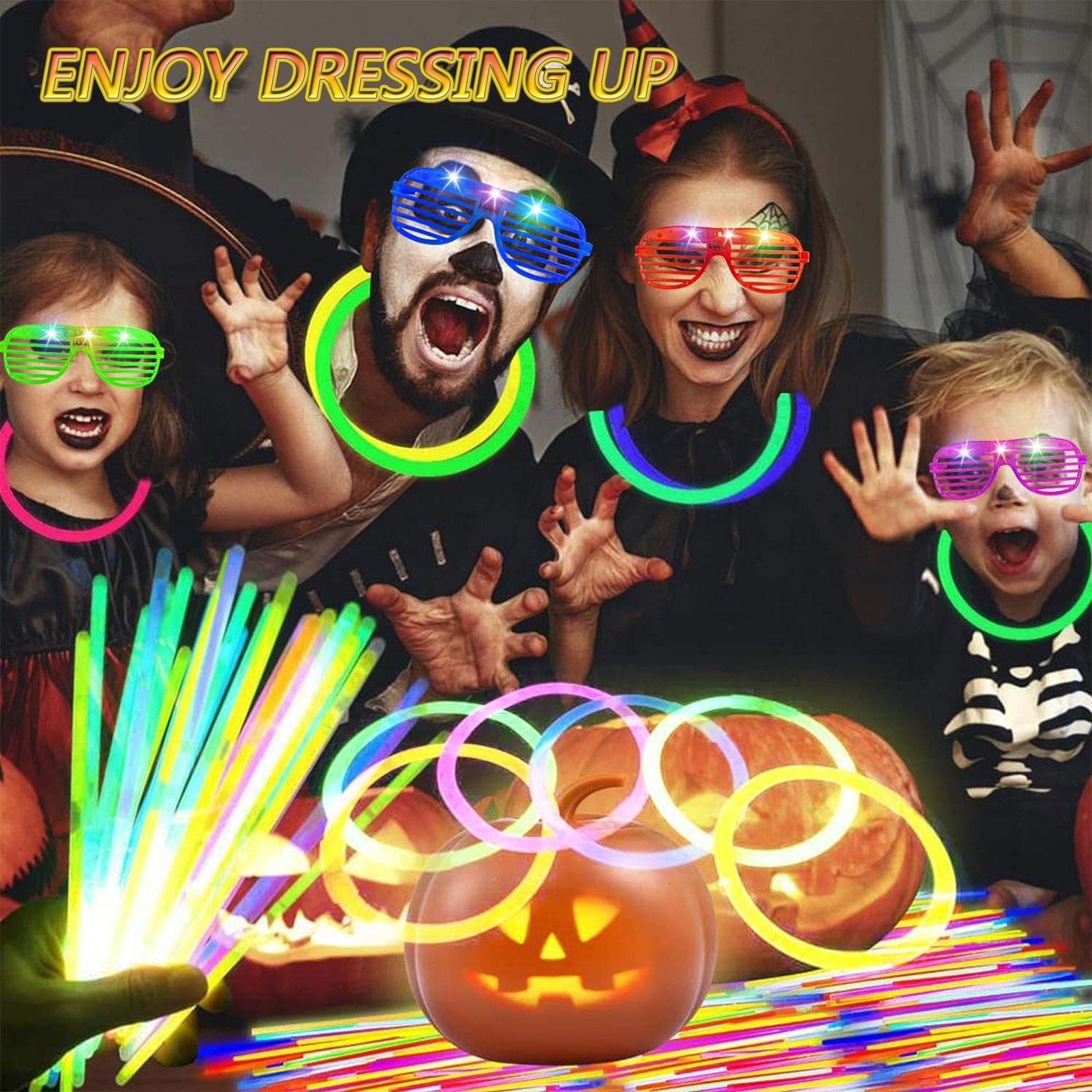 Corpower Bracelet Fluorescent Lumineux 62 Pièces, 50 Bâtons Clignotants avec 12 Lunettes Lumineuses LED, pour Noël, Fêtes, Halloween, Anniversaires