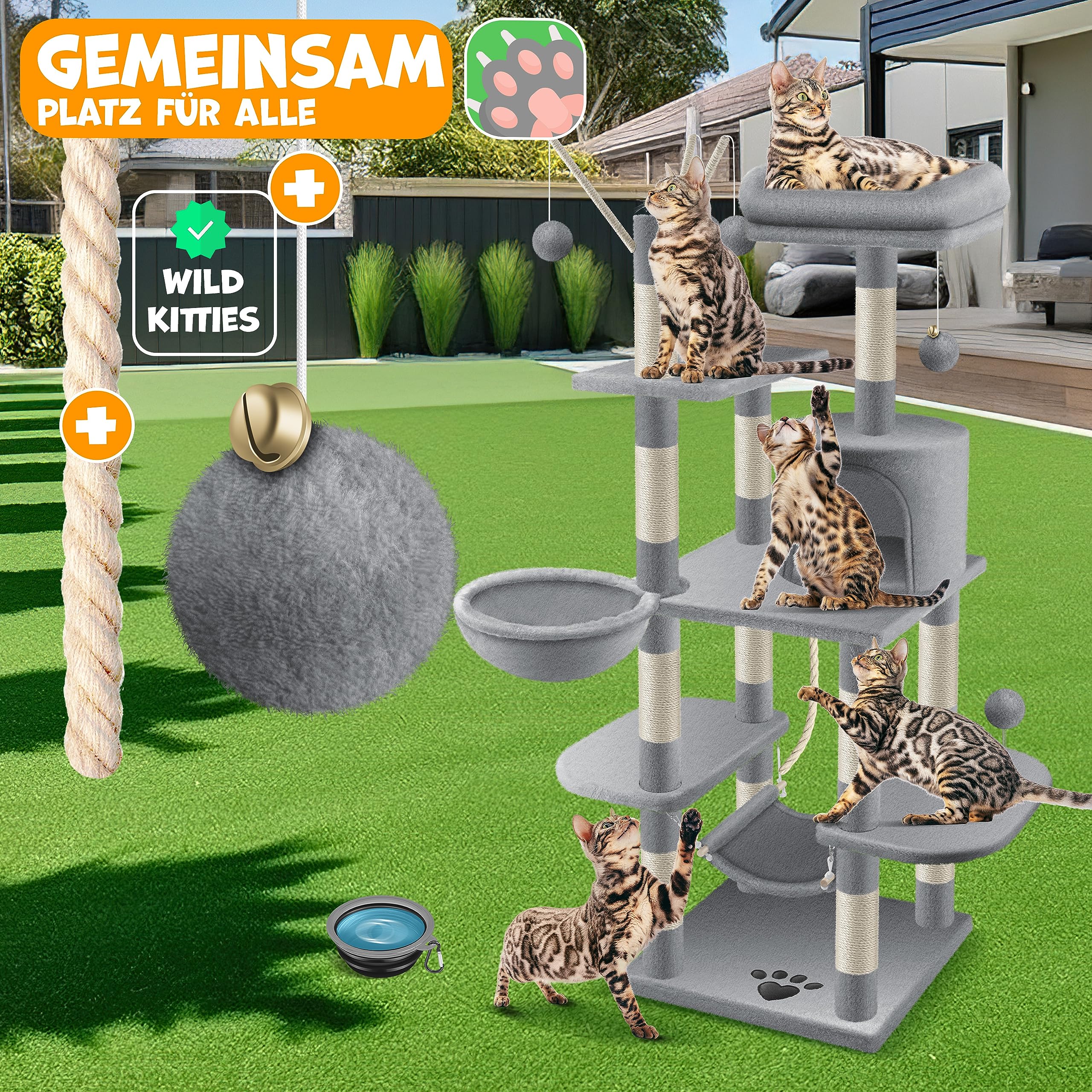 KESSER Tiragraffi Per Gatti Con Grotta E Piattaforme - Paradiso Felino Da 112cm! - Foto 5