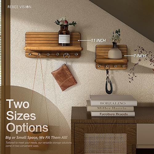 Miniatura 6 de Rebee Vision Soporte de pared para llaves de granja para decoración del hogar, soporte decorativo de madera de pino de 11 pulgadas para pared con 6