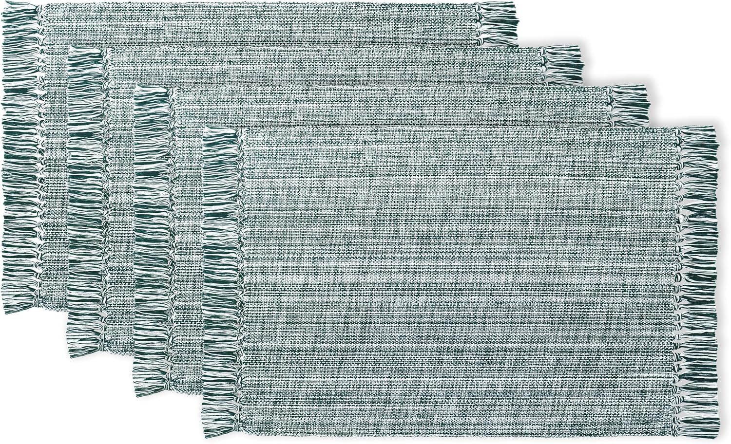 PurpleEssences Chambray Placemats with Fringes - 100% Cotton, Set of 4, 13x19 Inch, Thick Durable Table Mats for Dining, Kitchen, or Casual Farmhouse Tabletop Décor - Rust and H.White