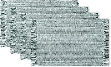 PurpleEssences Chambray Placemats Cotton 13x19 in - Forest Green & H.White