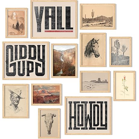 Waschbär Western Wall Decor: Unframed Boho Ranch Art for Cowboy Decor