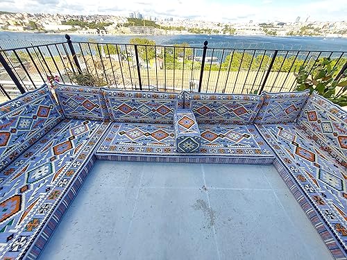 Miniatura 3 de arabicsofa Cojines de piso grises en forma de U - Juego de asientos Majlis modulares hechos a mano