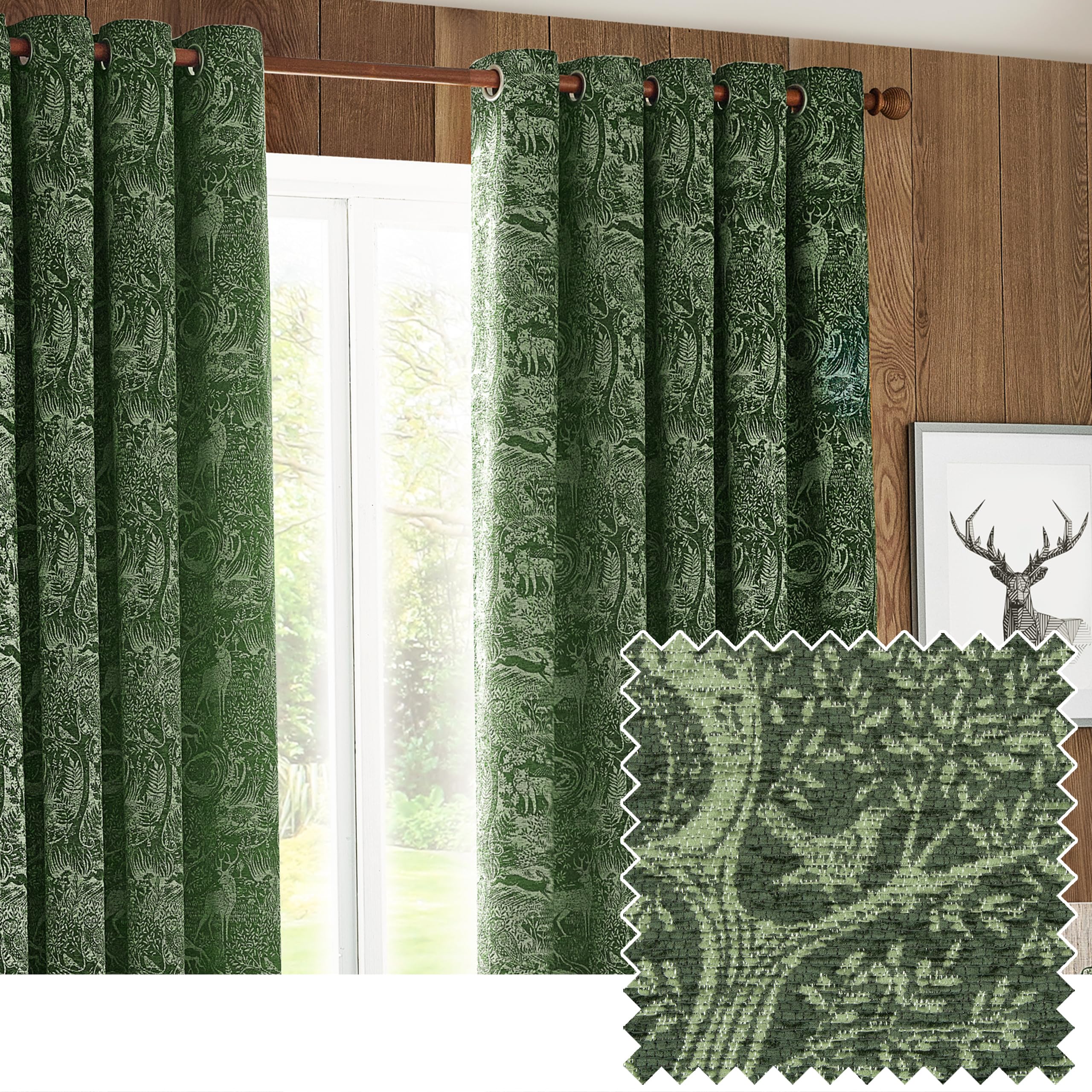 furn. Eyelet Curtains - Chenille - Emerald - 229 x 137cm