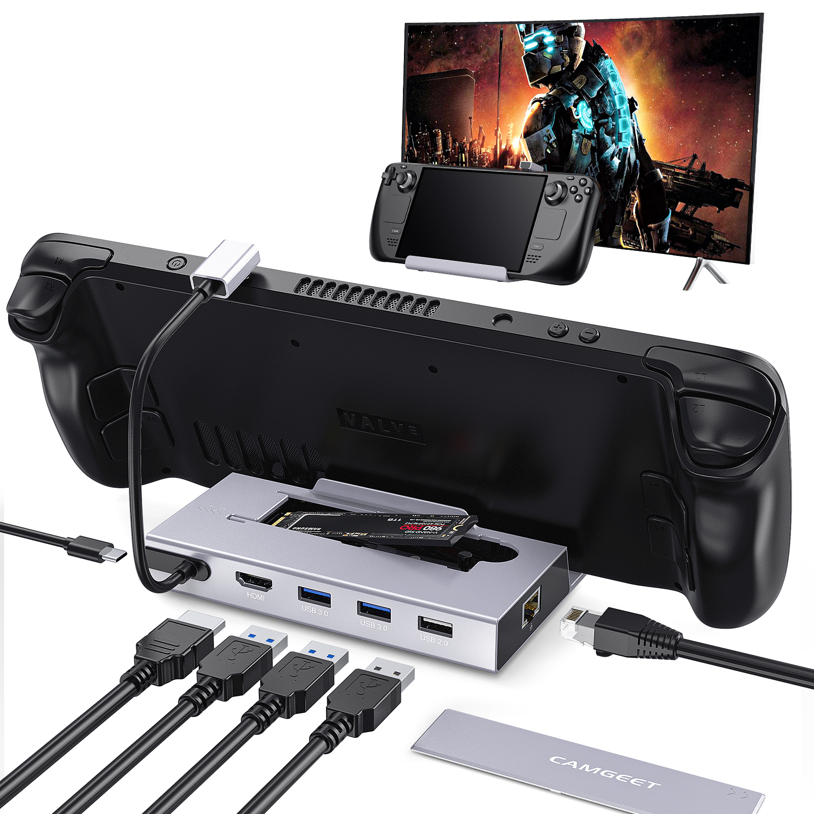 その他 Steam Deck 1TB OLED docking Station Steam Deck 7-in-1 Docking Station Mit M.2 NVME SSD Gehäuse, HDMI